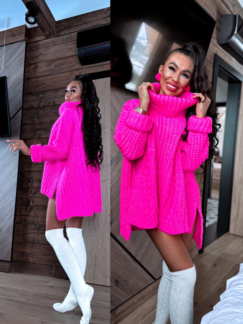 ELYNDI extended wool sweater - bright pink PRE-ORDER
